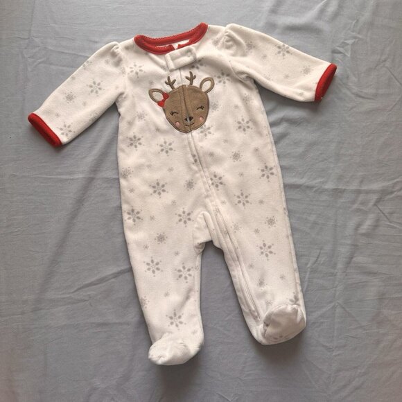 Carter's Infant Girl Boy 0-3M Fleece Reindeer Christmas Holiday Sleeper Pajamas - Picture 1 of 5